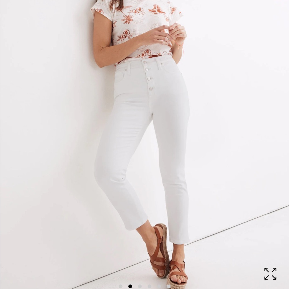 Madewell Size 29T Stovepipe White Straight Leg High-Waisted Button Front Jeans